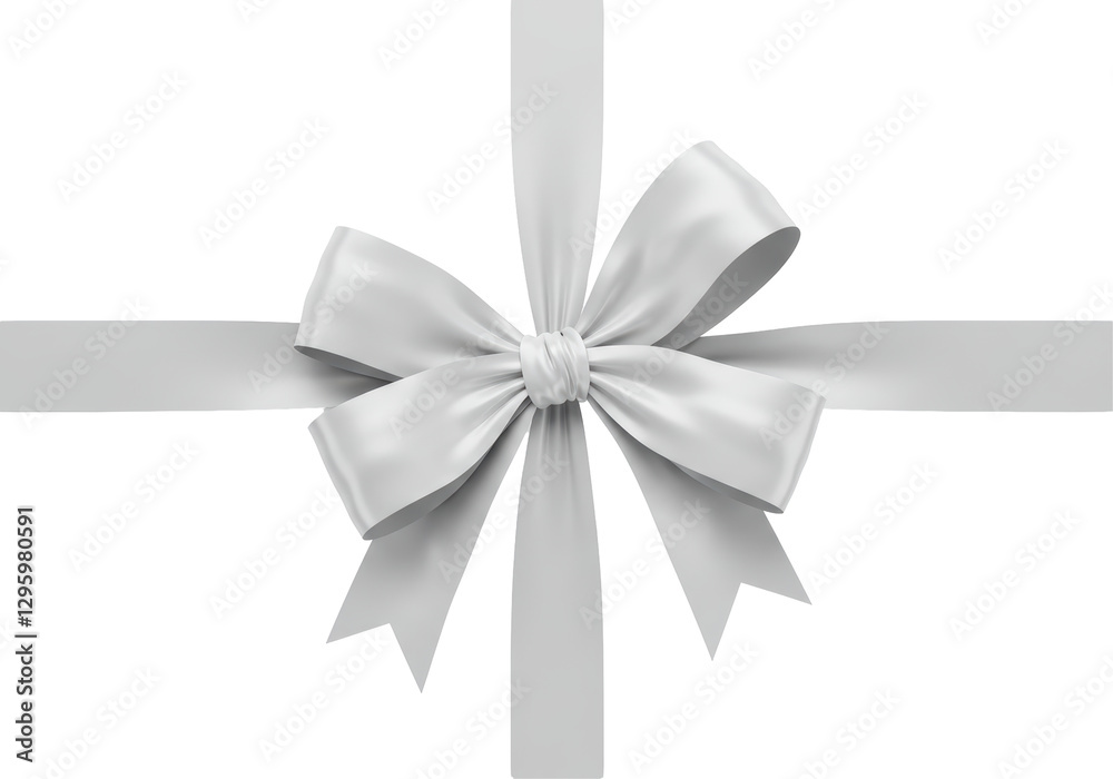 Isolated Elegant White Ribbon Bow Present Decoration Isolated Elegant White Ribbon Bow Present Decoration