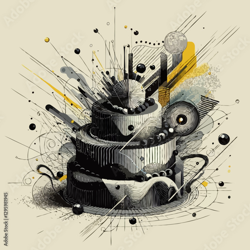 Abstract futuristic cake illustration with geometric elements