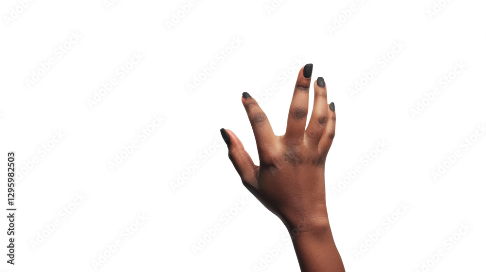Woman hand reaching out with black nail polish on transparent background Woman hand reaching out with black nail polish on transparent background
