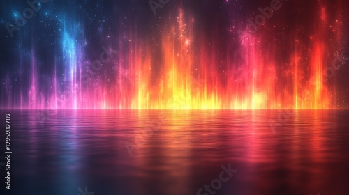 Concrete Space Illuminated by Neon Lights Background