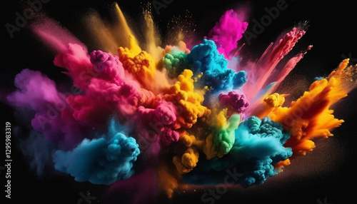 Colorful exploding powders on black background.