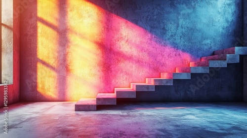 Concrete Space Illuminated by Neon Lights Background