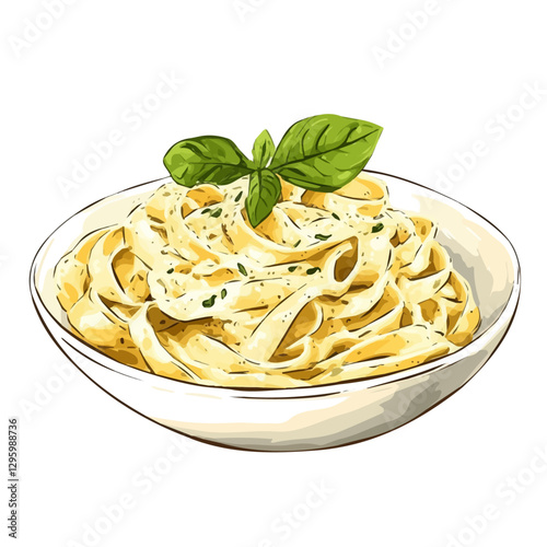 Fettuccine Alfredo minimalist 2D vector graphic illustration sketch on a white background.

