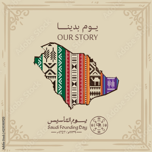 Saudi Founding Day. February 22  - Vector banner of Saudi Arabia map