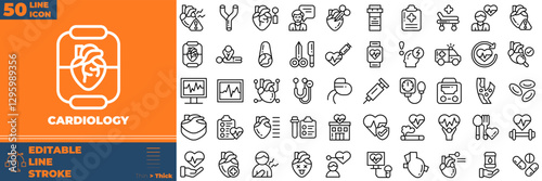 Cardiology Line Editable Icons set