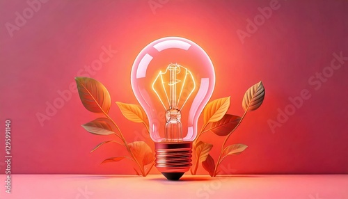 Leveraging SEO and Meta Strategies for Business Growth, Illuminated light bulb surrounded by green leaves.
