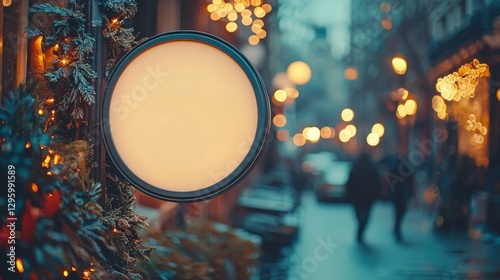 White sign is hanging on a street light