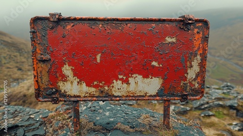 Rusted, old sign with a red background