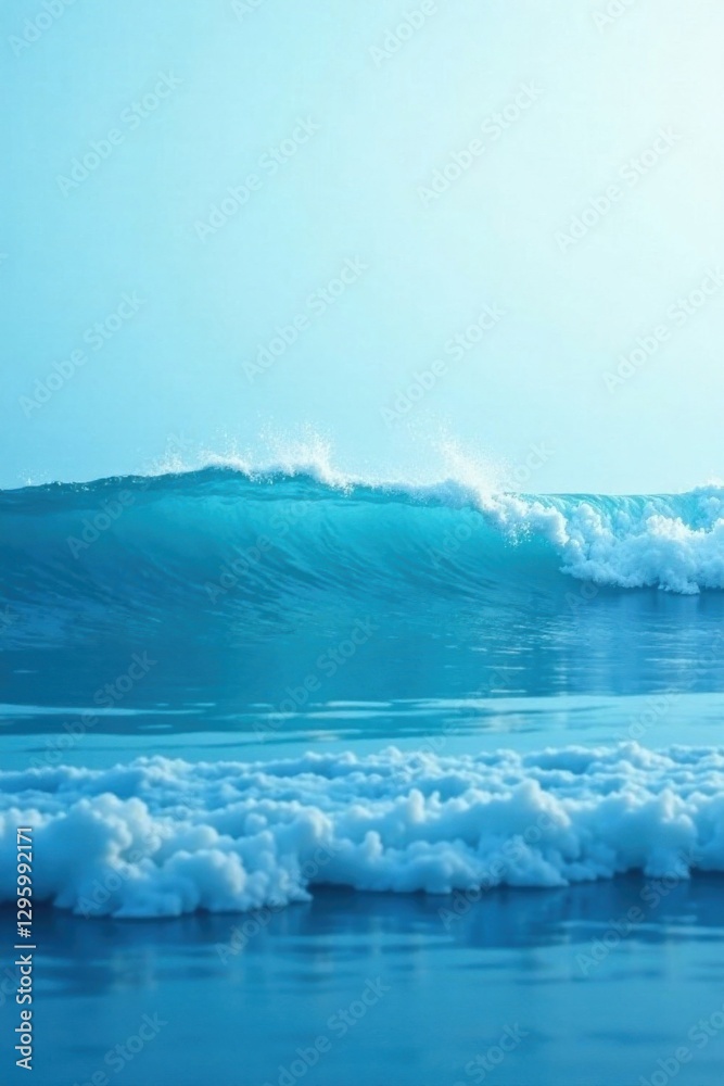 Naklejka premium Misty ocean waves on a light blue abstract background, calm, reflection, water