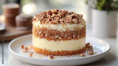 Wallpaper Mural Perfectly baked mini carrot cake with chopped nuts on a white plate Torontodigital.ca