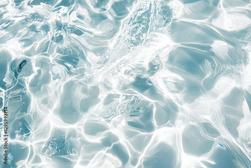 Obraz premium Transparent clear abstract water waves with sunlight shadows on white background close up detail, beauty and skincare concept.