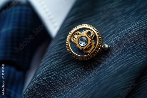 Obraz na płótnie detailed close-up of a corporate cufflink, golden gears turning under crystal, suit sleeve blurred, radiating intricate elegance and status. w salonie