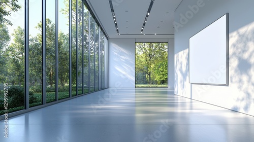 Large, empty room with a white wall and a large window