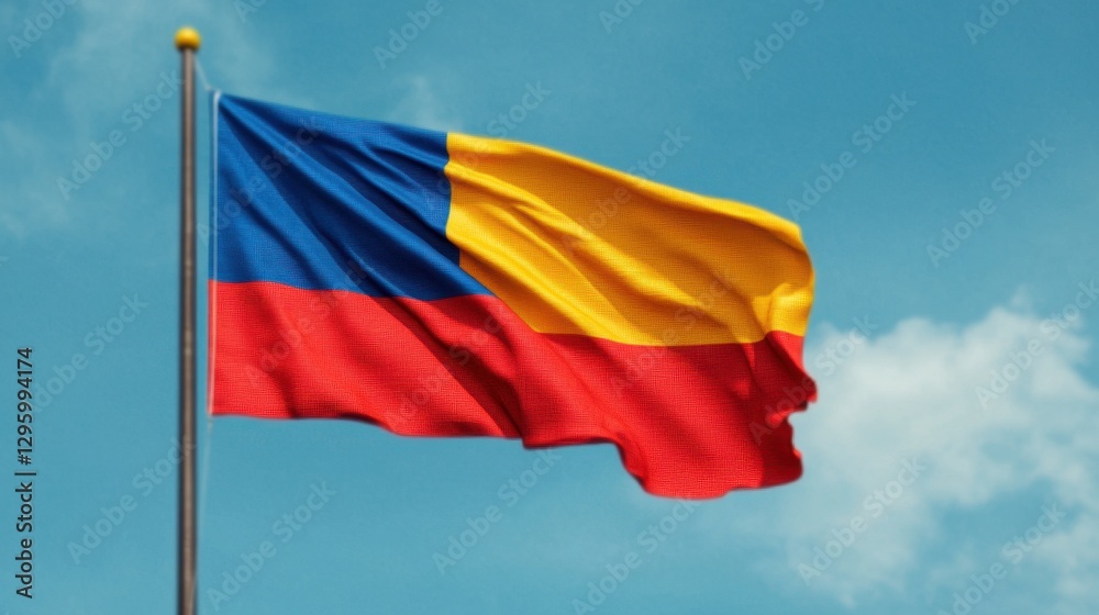 Vibrant Flag of Romania with Blue, Yellow, and Red Colors in Motion Vibrant Flag of Romania with Blue, Yellow, and Red Colors in Motion