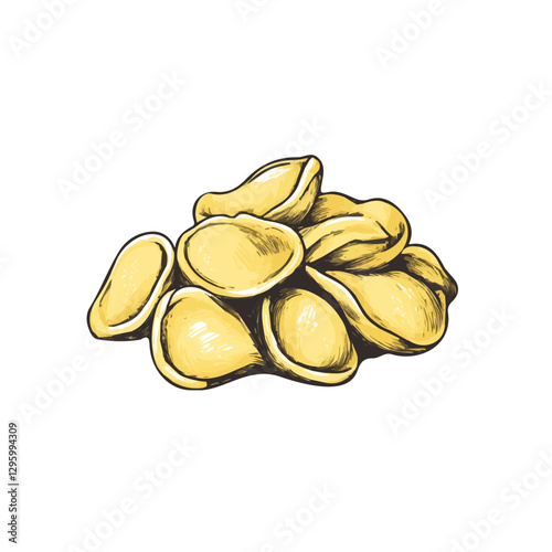 Gnocchi minimalist 2D vector graphic illustration sketch on a white background.

