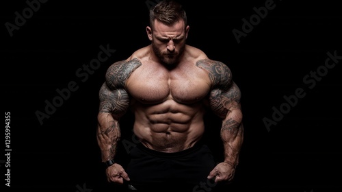 Athletic Male Model Showcasing Muscular Physique in Studio Lighting