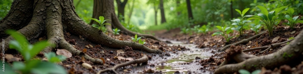 Muddy terrain with rough bark and twisted roots, rustic, earthy, nature Muddy terrain with rough bark and twisted roots, rustic, earthy, nature