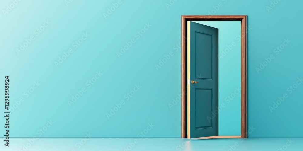 Professional Change promotion concept. Open door on a turquoise wall. Professional Change promotion concept. Open door on a turquoise wall.