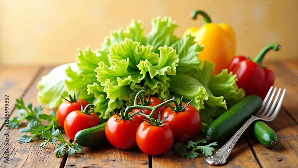 Explore a vibrant display of fresh salad ingredients, perfect for promoting healthy eating. Ideal for restaurants, cookbooks, or food blogs focusing on nutritious meals Explore a vibrant display of fresh salad ingredients, perfect for promoting healthy eating. Ideal for restaurants, cookbooks, or food blogs focusing on nutritious meals