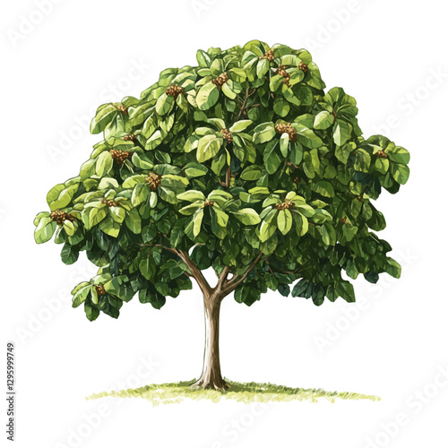 Horse chestnut tree minimalist 2D vector graphic illustration sketch on a white background.

