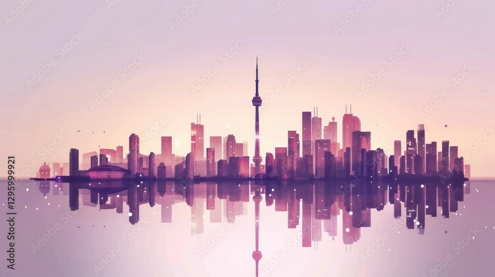 Fototapeta premium A minimalist vector graphic of a city skyline.