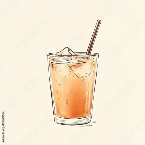 Iced chai minimalist 2D vector graphic illustration sketch on a white background.

