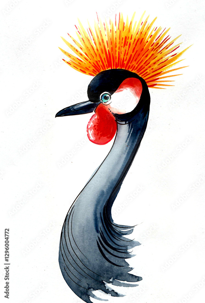 Fototapeta premium Crane bird. Hand drawn watercolour illustration