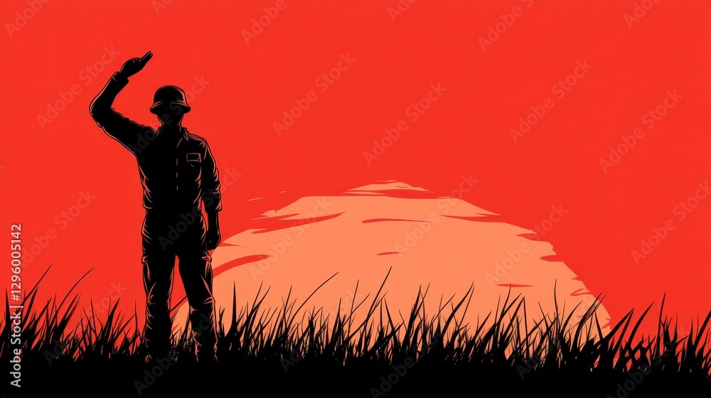 Pixelated Silhouette of a Saluting Soldier at Sunset Pixelated Silhouette of a Saluting Soldier at Sunset