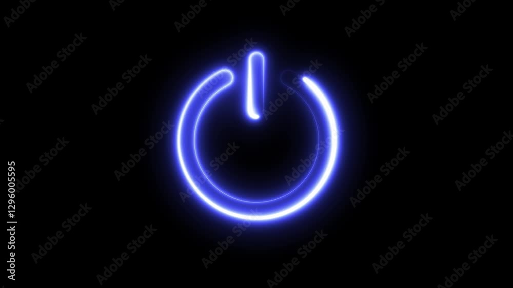 Glowing neon line power on off button icon on black background. Glowing neon line power on off button icon on black background.
