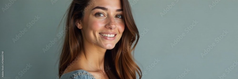 Portrait of a woman with a subtle smile and soft gray tones, understated, gentle, smile Portrait of a woman with a subtle smile and soft gray tones, understated, gentle, smile