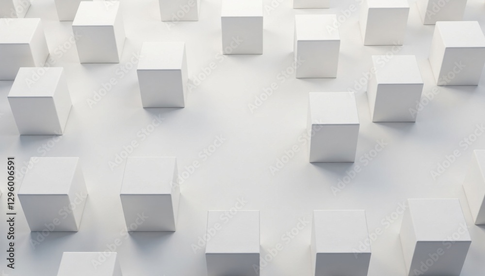 Randomly arranged white cube boxes with space for copy, random, design, banner Randomly arranged white cube boxes with space for copy, random, design, banner