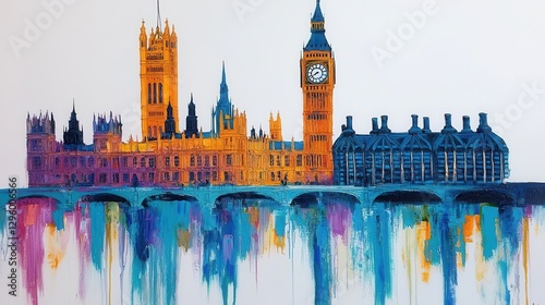 Vibrant Abstract Painting of Iconic London Landmarks and Reflections