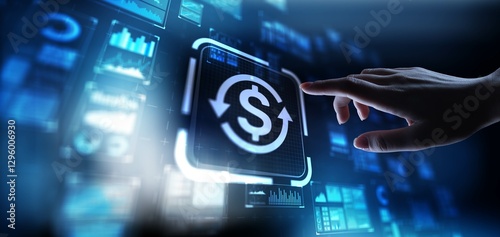 Photos Cash Flow Monitoring Inflows and Outflows, projection on a virtual screen, Business and Technology Concept