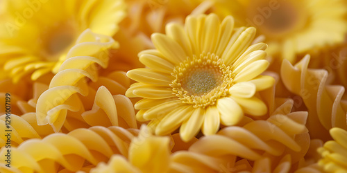 Wallpaper Mural A close-up of yellow pasta spirals intertwined with vibrant yellow daisies Torontodigital.ca