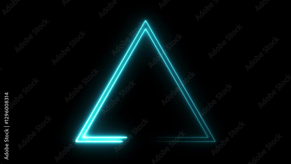 Neon glowing icon animation on.Glowing neon triangle icon. Animation in odd loop.
