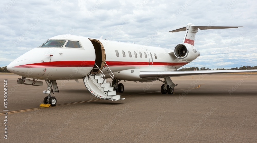 Luxurious Private Jet on Tarmac with Open Rear Staircase for Boarding Luxurious Private Jet on Tarmac with Open Rear Staircase for Boarding