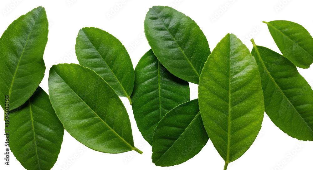 Fototapeta premium Isolated Vibrant Green Lemon Tree Leaves
