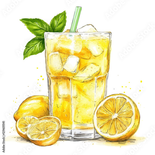 Lemon spritzer minimalist 2D vector graphic illustration sketch on a white background.

