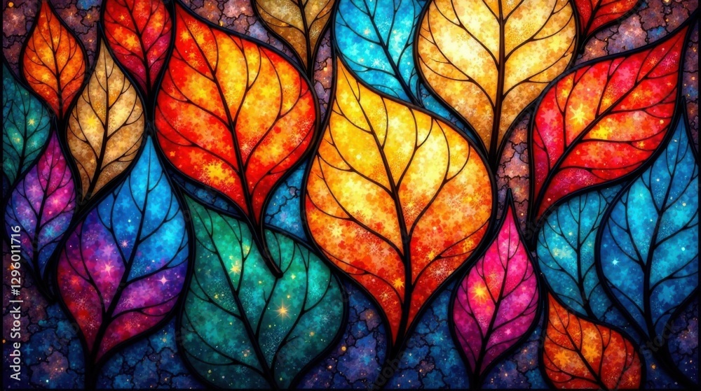 A vibrant tapestry of autumn leaves, each a universe of color and cosmic dust, arranged in an intricate and captivating design. A vibrant tapestry of autumn leaves, each a universe of color and cosmic dust, arranged in an intricate and captivating design.
