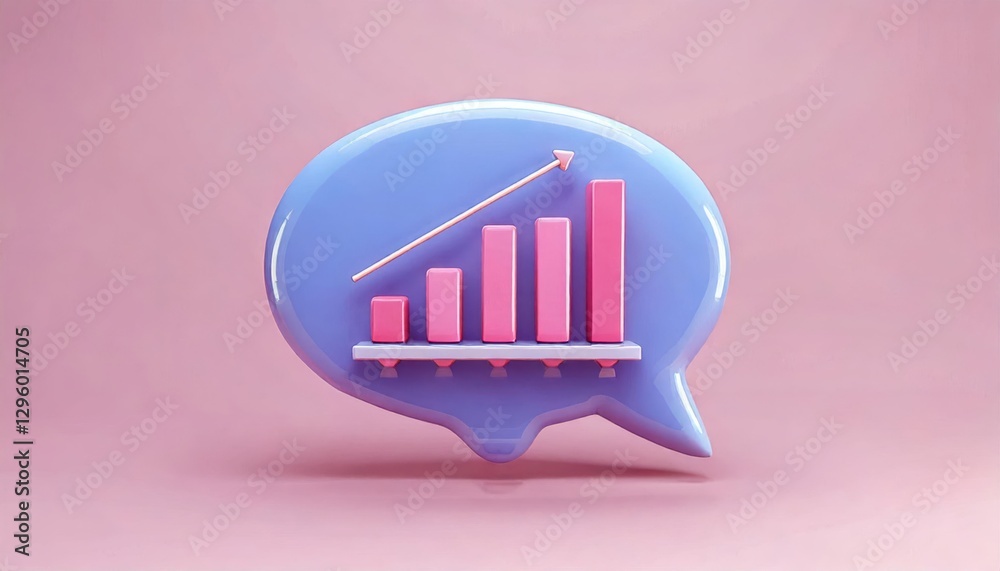 Boosting Growth with SEO and Meta Optimization, Graph icon in a speech bubble on a pink background.