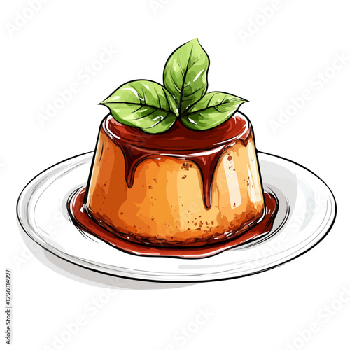 Malva pudding minimalist 2D vector graphic illustration sketch on a white background.

