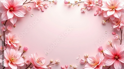 Delicate Pink Blossoms Forming a Romantic Floral Frame on a Soft Pastel Background