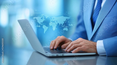 Professional Businessman Using Laptop in Modern Office Setting