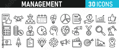 Management icon collection. Time management and planning concept. Solid icon set.