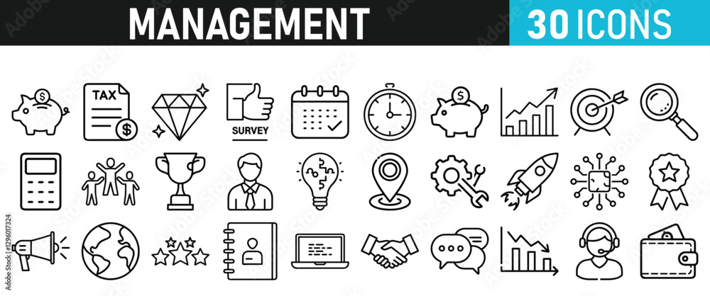 Management icon collection. Time management and planning concept. Solid icon set. Management icon collection. Time management and planning concept. Solid icon set.