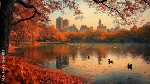 Autumn Serenity: Central Park in Fall Color Palette, A Scenic Manhattan Attraction