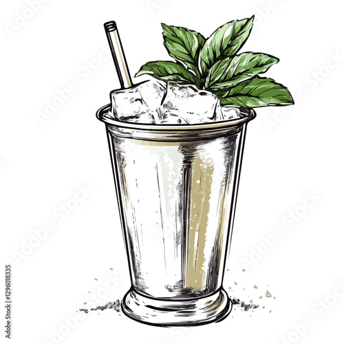 Mint julep minimalist 2D vector graphic illustration sketch on a white background.

