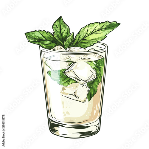 Mint julep minimalist 2D vector graphic illustration sketch on a white background.

