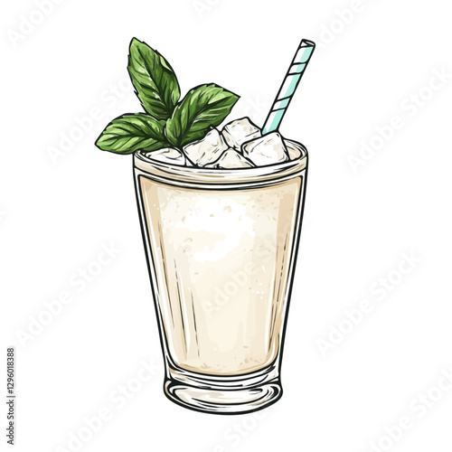 Mint julep minimalist 2D vector graphic illustration sketch on a white background.


