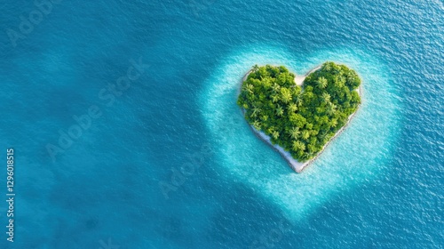 Heart-shaped island paradise tropical ocean aerial view nature's beauty serene environment romantic getaway